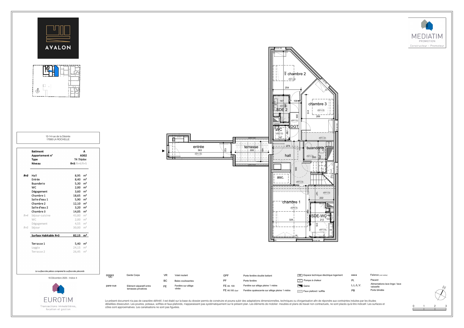 Plan du A302, page 1 — surface 162,50 m², résidence Avalon La Rochelle