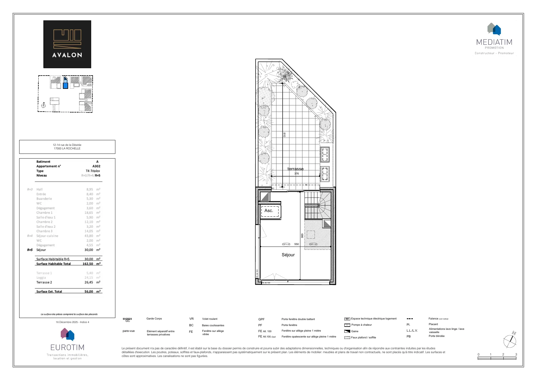 Plan du A302, page 3 — surface 162,50 m², résidence Avalon La Rochelle
