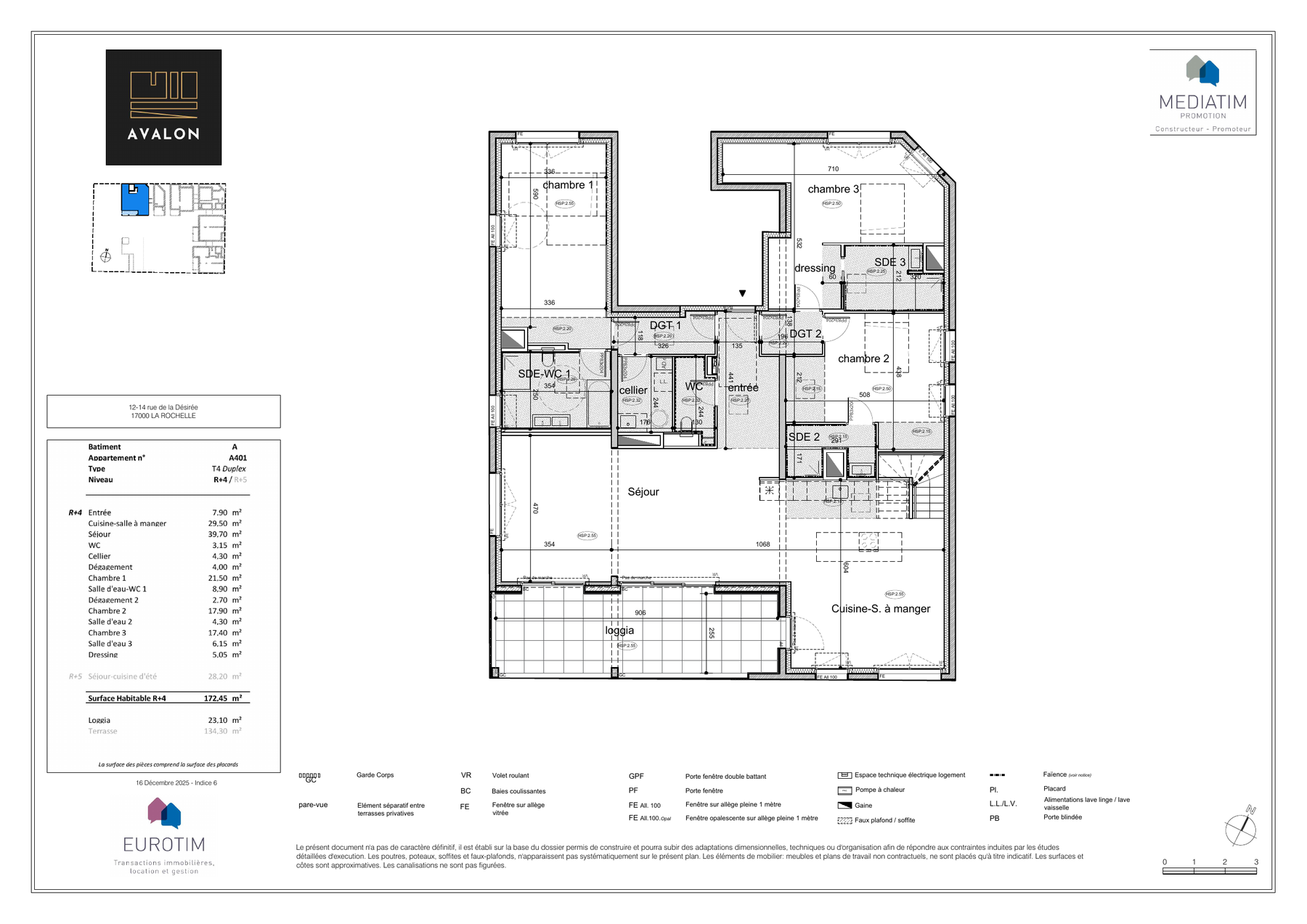 Plan du A401, page 1 — surface 200,65 m², résidence Avalon La Rochelle