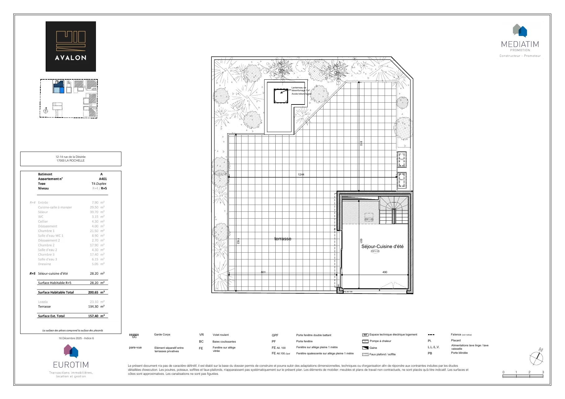 Plan du A401, page 2 — surface 200,65 m², résidence Avalon La Rochelle