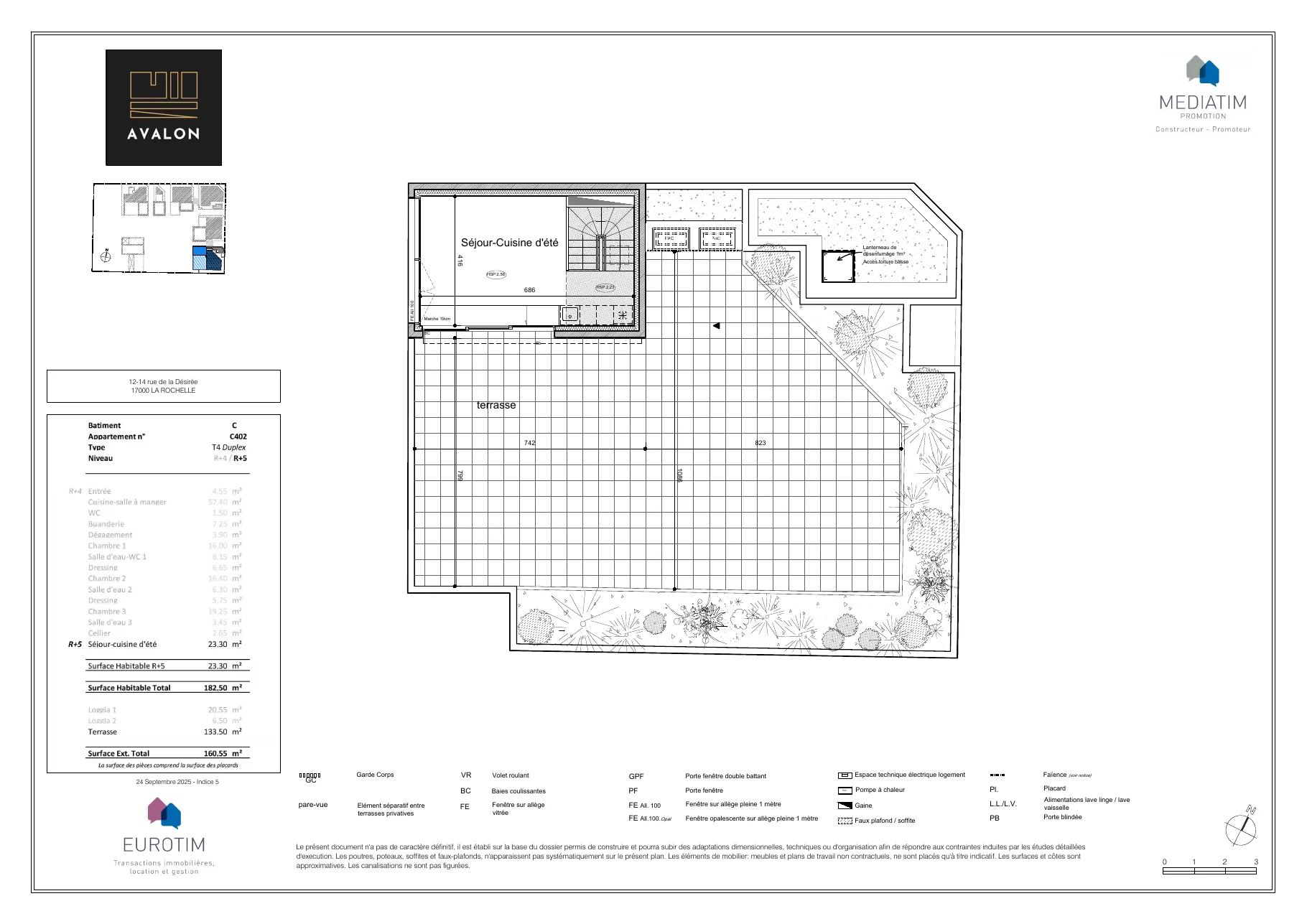 Plan du C402, page 2 — surface 182,50 m², résidence Avalon La Rochelle