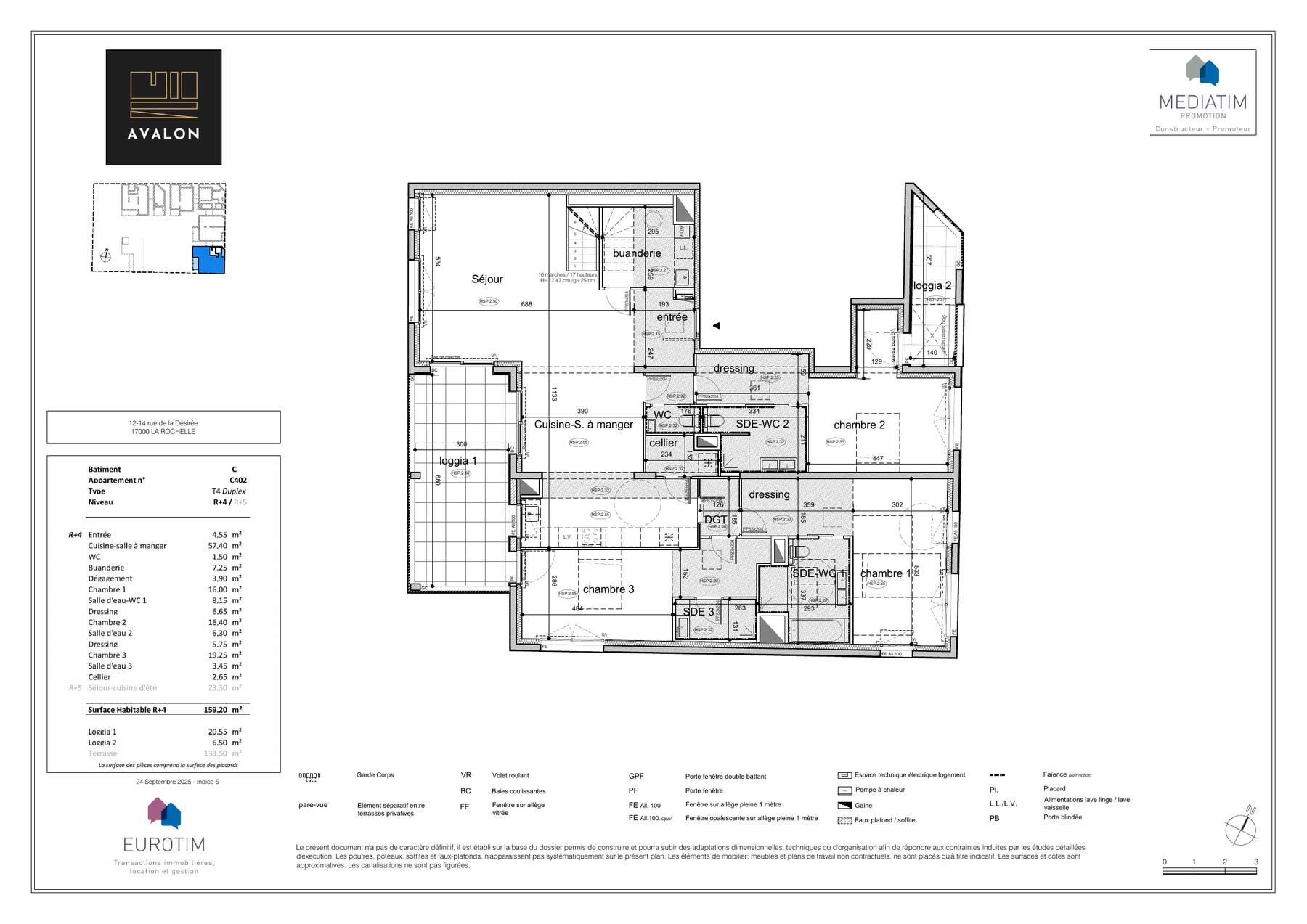 Plan du C402, page 1 — surface 182,50 m², résidence Avalon La Rochelle