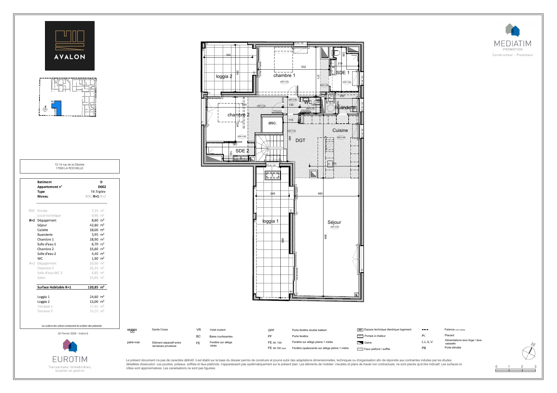 Plan du D002, page 2 — surface 175,35 m², résidence Avalon La Rochelle